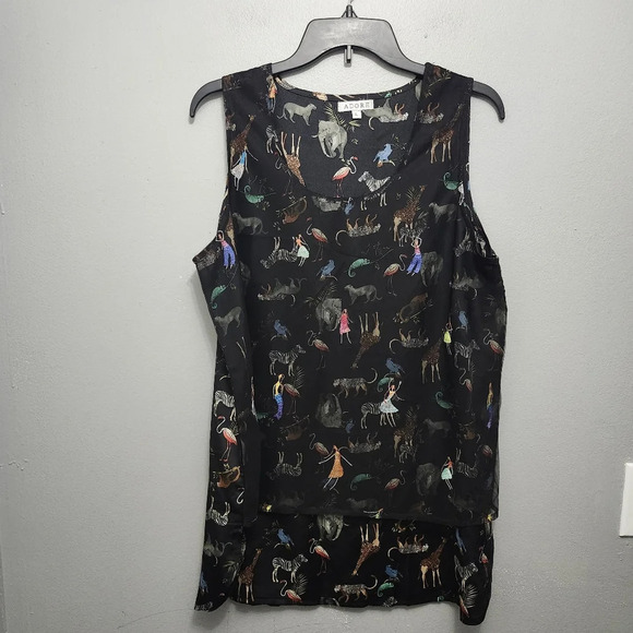 Adore women's sleeveless tunic top size large black novelty prints anima… - Picture 1 of 7